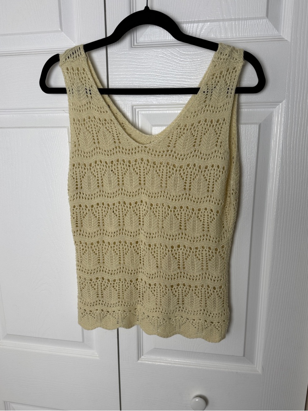 Women's Cream Crochet Tank Top - Sleeveless Knit Shell